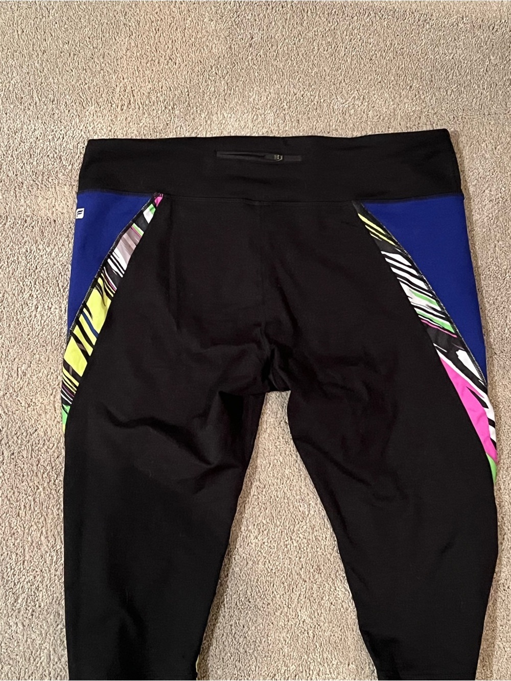 Fabletics Black Capri Leggings with Blue, Neon Yellow & Pink Accents - Picture 5 of 5